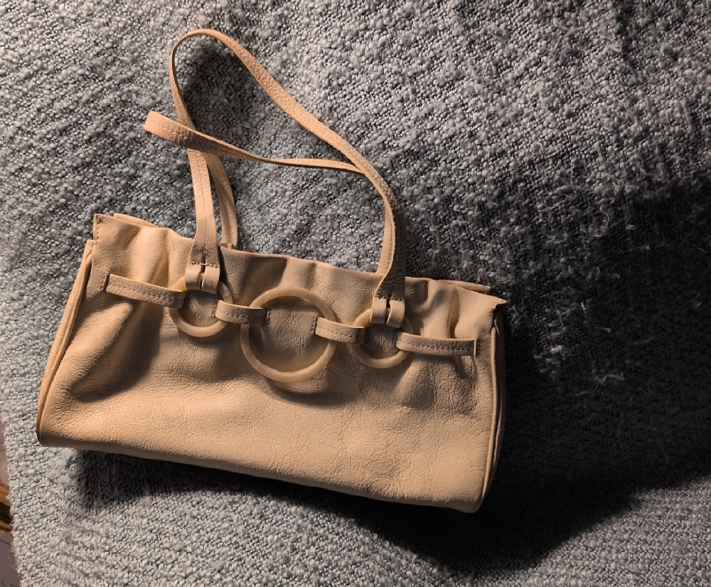 Adrienne Vittadini Tan Leather Shoulder Bag with Ruched Detailing